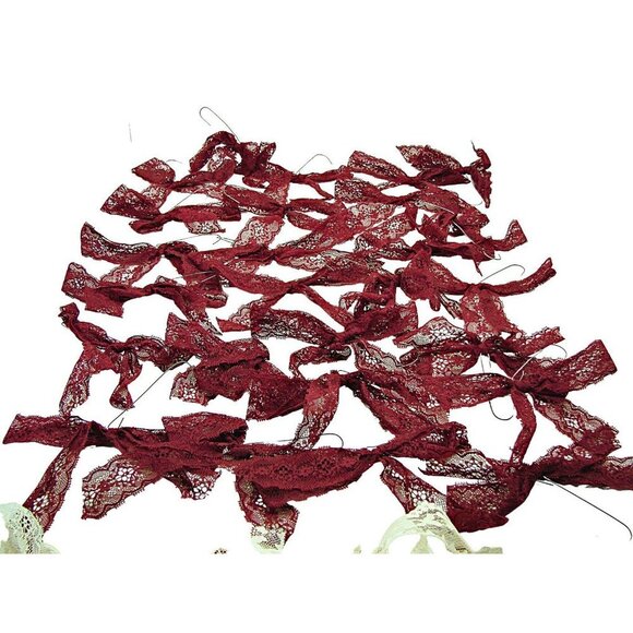 Lace Bows Christmas Wedding & Party Decorations 48 Pieces Burgundy Off White - Picture 2 of 4